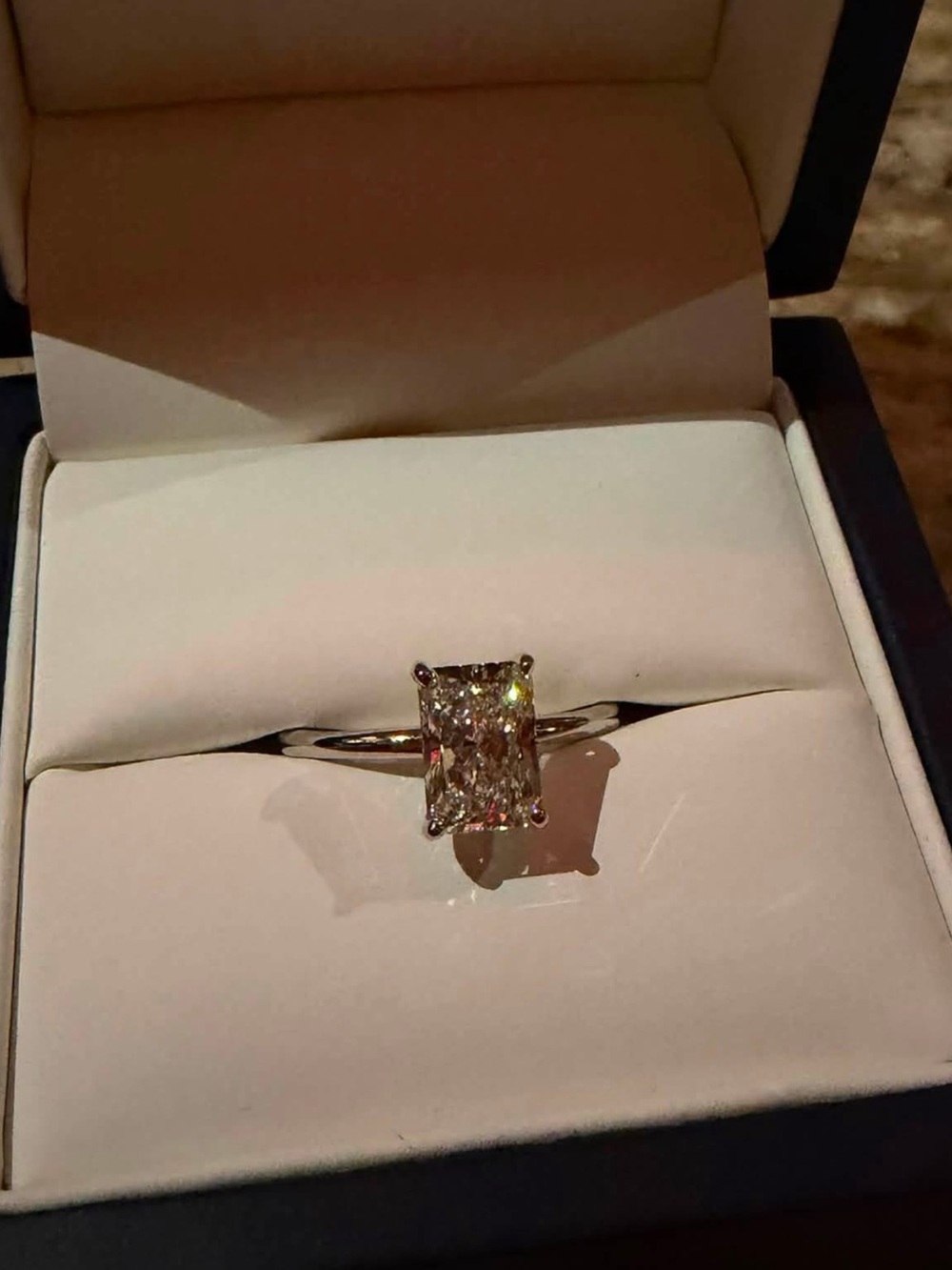 Classic Solitaire Rectangular-Cut Diamond Ring in White Gold